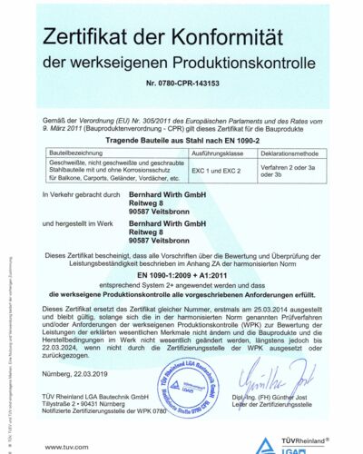 EN 1090 Zertifikat Werkseigene Produktionskontrolle